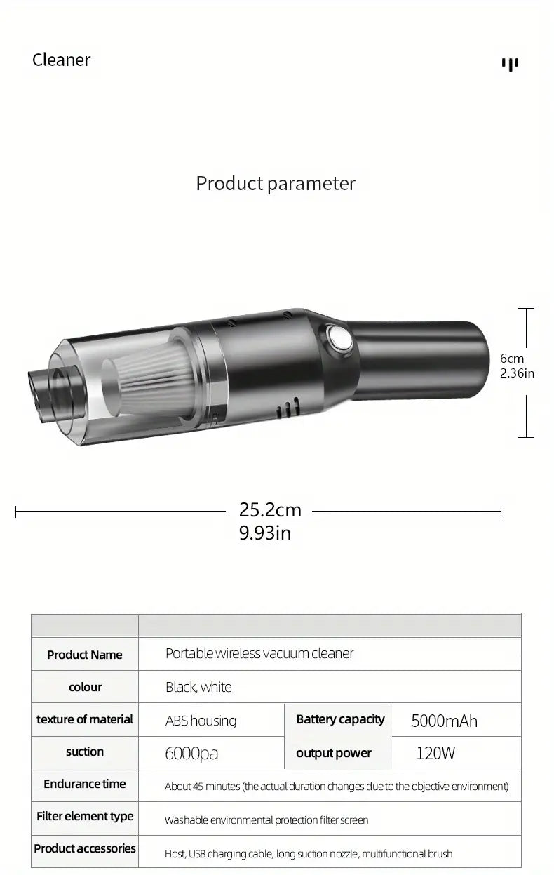 PrimeCart - Wireless Car Vacuum Cleaner with Powerful Suction