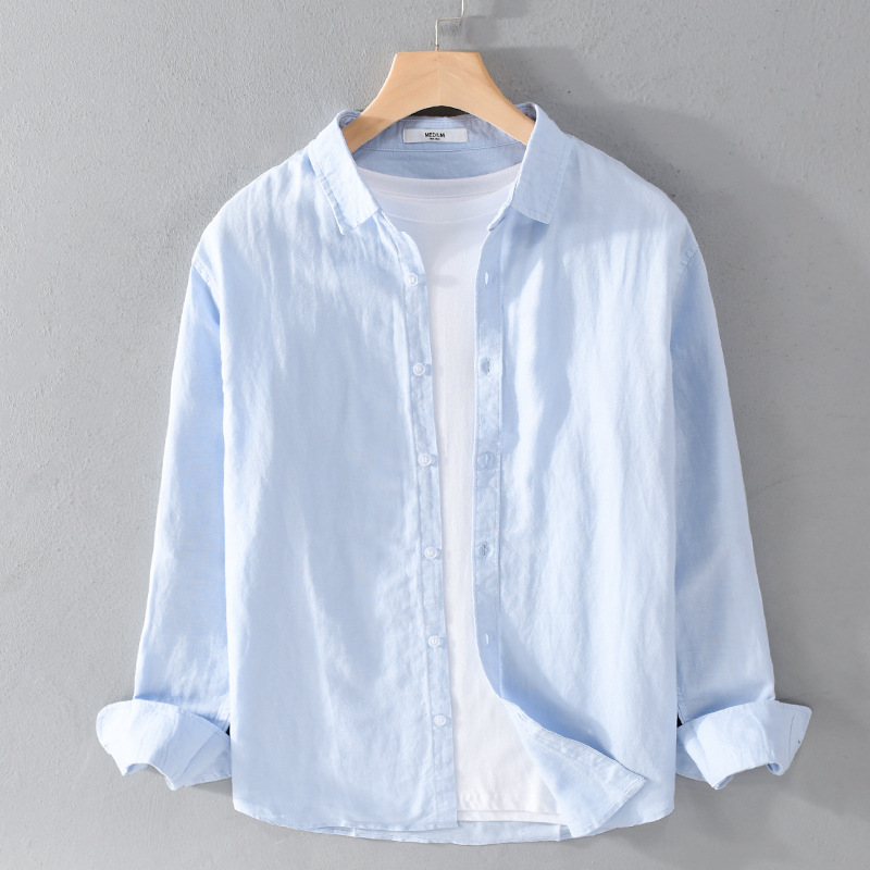 PrimeCart - Men's Cotton-Linen Long Sleeve Shirt