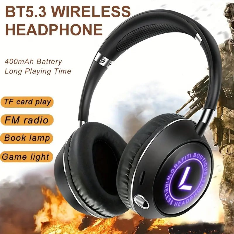 PrimeCart - Wireless Over-Ear Bluetooth Headphones with RGB Lights