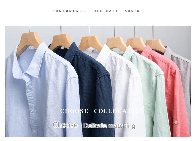 PrimeCart - Men's Cotton-Linen Long Sleeve Shirt