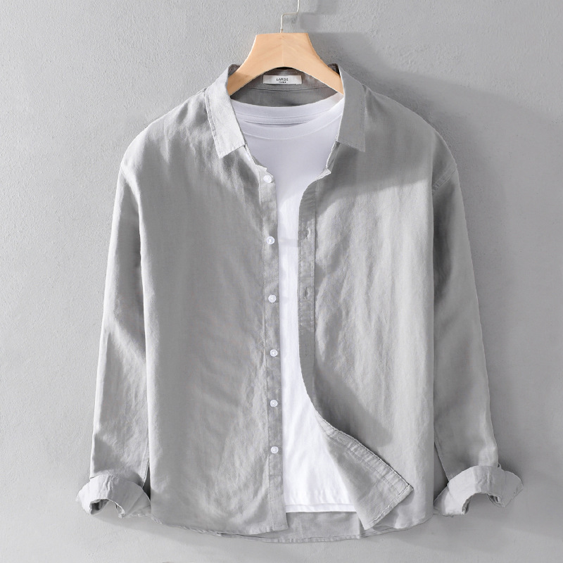 PrimeCart - Men's Cotton-Linen Long Sleeve Shirt