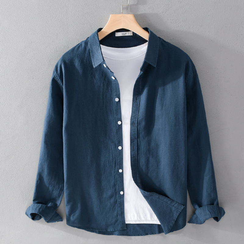 PrimeCart - Men's Cotton-Linen Long Sleeve Shirt