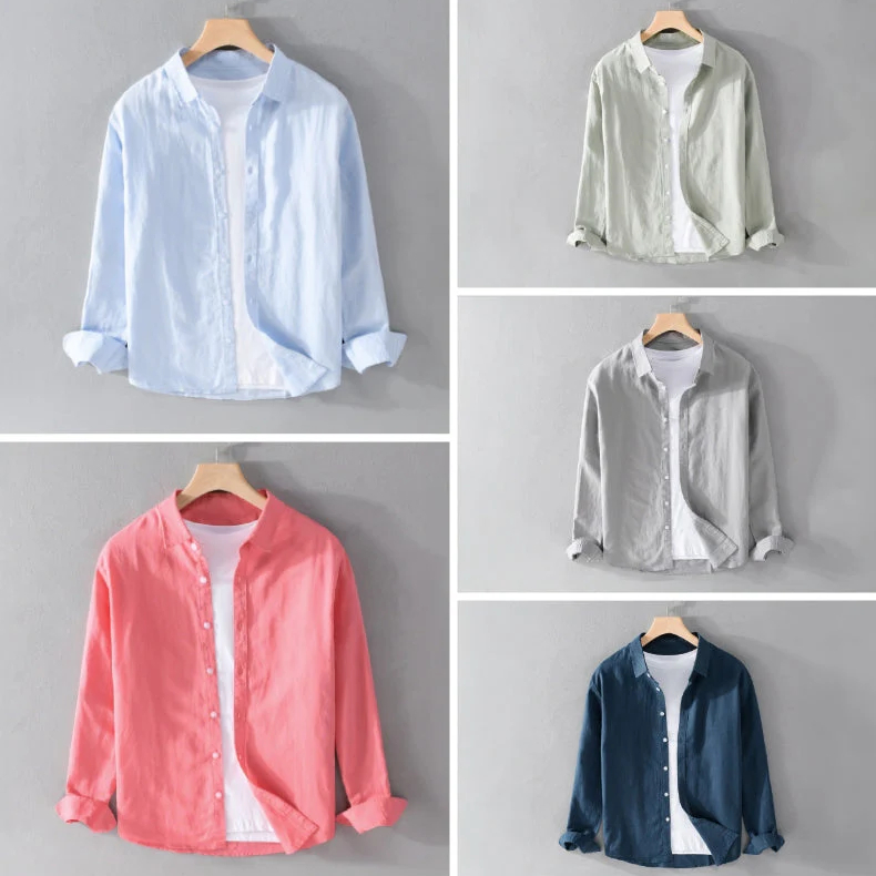 PrimeCart - Men's Cotton-Linen Long Sleeve Shirt
