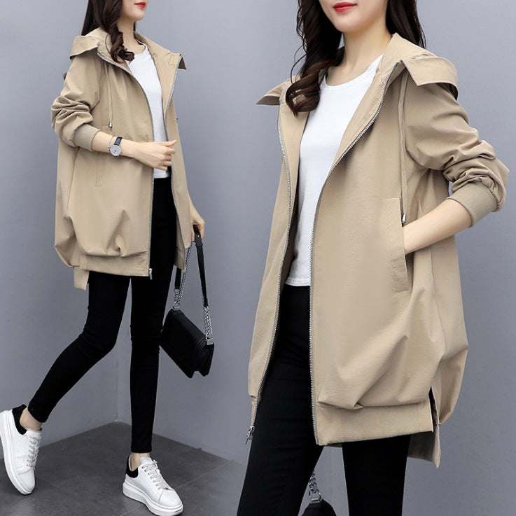 PrimeCart - Casual Hooded Mid-Length Trench Coat
