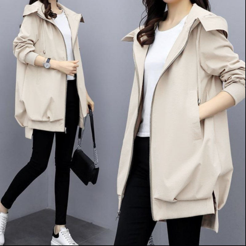 PrimeCart - Casual Hooded Mid-Length Trench Coat