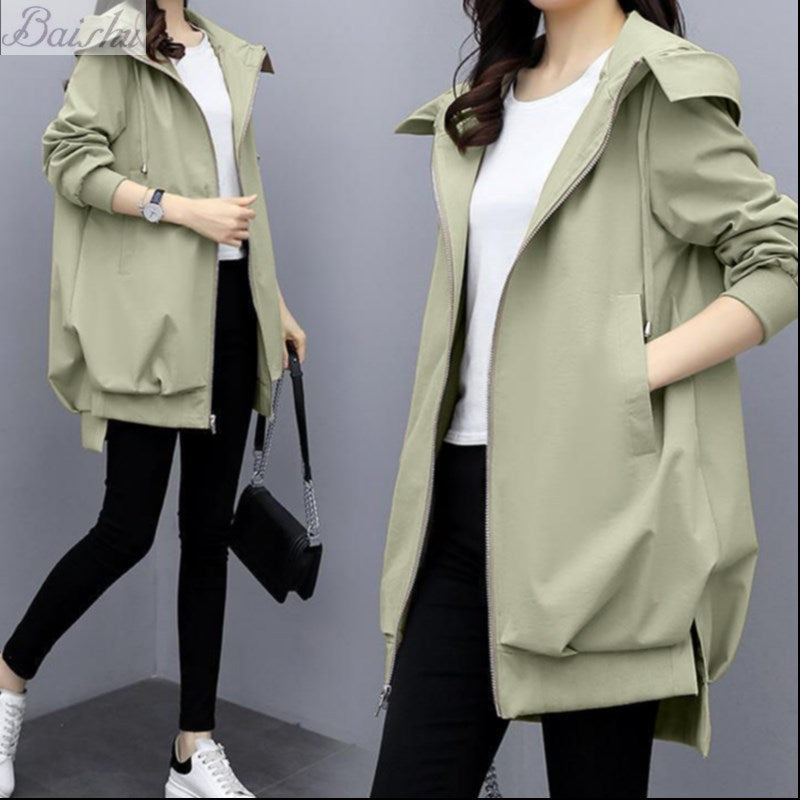 PrimeCart - Casual Hooded Mid-Length Trench Coat
