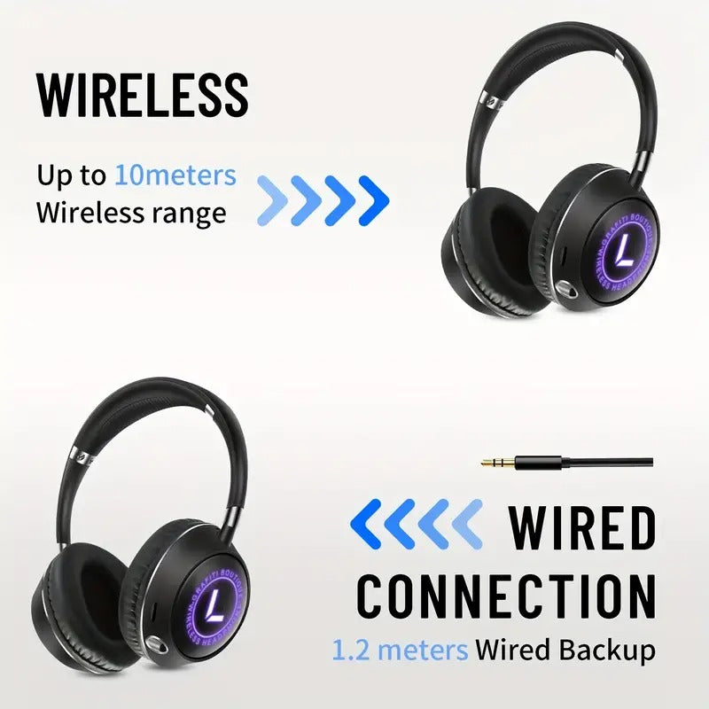 PrimeCart - Wireless Over-Ear Bluetooth Headphones with RGB Lights