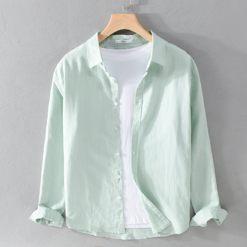 PrimeCart - Men's Cotton-Linen Long Sleeve Shirt