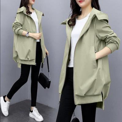 PrimeCart - Casual Hooded Mid-Length Trench Coat